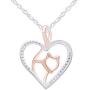 0.1 Cttw Round Natural Diamond Two Tone Open Heart Cat Pendant in 14K Gold Over Sterling Silver