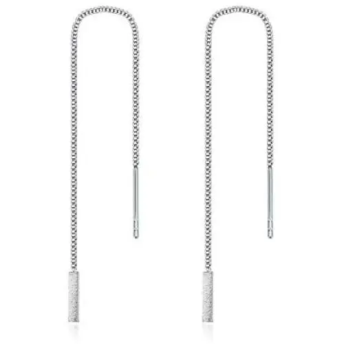 Sterling Silver 4-7.5 Tassel Long Threader Drop Earrings in 0.7mm Box Chain - Platinum or Rose Gold Sterling Silver 4-7.5 Tassel Long Threader Drop Earrings in 0.7mm Box Chain - Platinum or Rose Gold