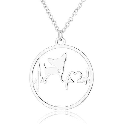 Eiffy Cartoon Chihuahua ECG Heartbeat Puppy Dog Earrings Pendant Necklace Pet Animal Hypoallergenic Jewelry for Women