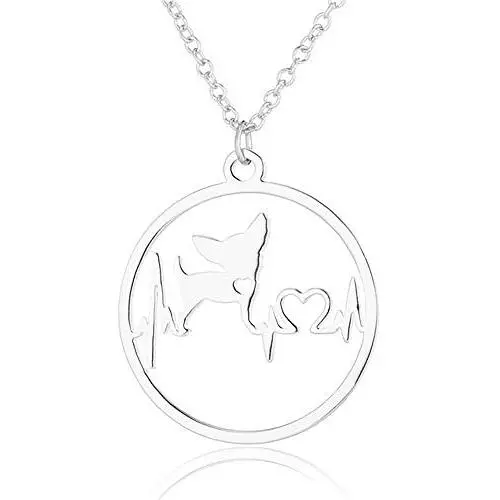 Eiffy Cartoon Chihuahua ECG Heartbeat Puppy Dog Earrings Pendant Necklace Pet Animal Hypoallergenic Jewelry for Women