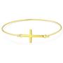 Delicate Minimalist Religious Diagonal Sideways Cross Bangle Bracelet For Women Teen 14K Gold Plated 925 Sterling Silver