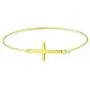 Delicate Minimalist Religious Diagonal Sideways Cross Bangle Bracelet For Women Teen 14K Gold Plated 925 Sterling Silver