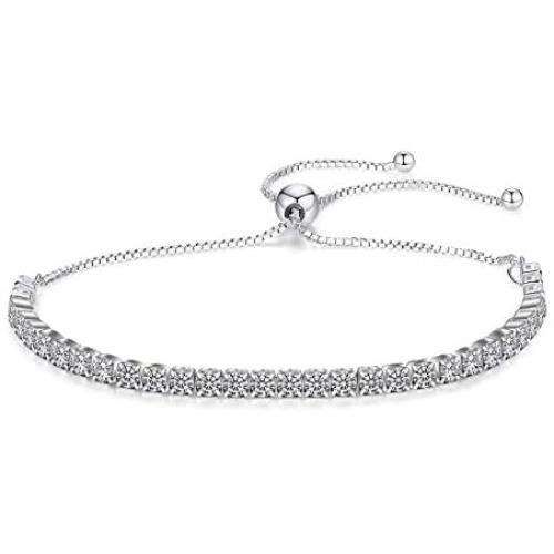 LE YI Silver Bracelets for Women Cubic Zirconia Classic Tennis Bracelet Adjustable Jewelry Gift for Best Friend Bracelets