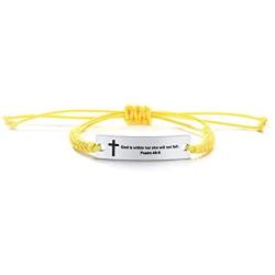 Unisex Religous Scripture Quote Faith Christian Bible Verse Adjustable Cord Stainless Steel Inspirational ID Bracelets for Men Women