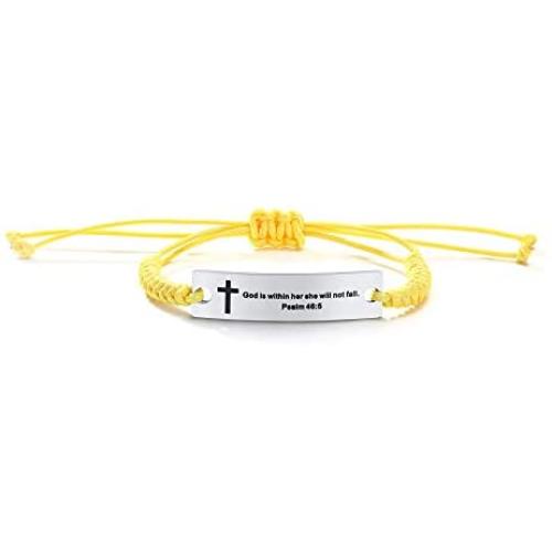 Unisex Religous Scripture Quote Faith Christian Bible Verse Adjustable Cord Stainless Steel Inspirational ID Bracelets for Men Women