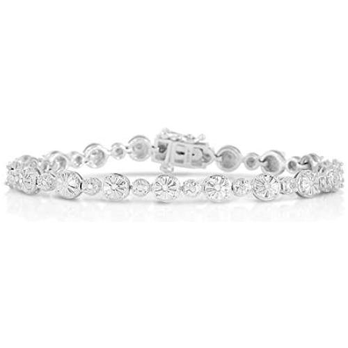 NATALIA DRAKE 1/20 Cttw White Diamond Bracelet for Women in Rhodium Plated Sterling Silver (Color H-I/Clarity I2-I3)