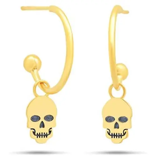 Nicole Miller Fine Jewelry Whimsical Collection 14k Yellow Gold Skull Earrings