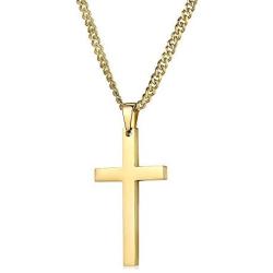 24K Gold Chain Style Cross Pendant Necklace Solid Clasp for Men, Husband, Teens Thin for Charms Miami Cuban Link Diamond Cut