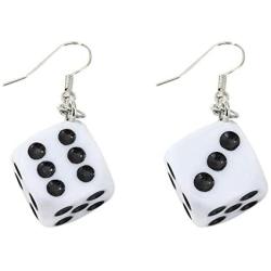 2 Pairs Dice Earring Contracted Sieve Disco Dancing Earrings Punk Resin Black White Cube Dice Casino Drop Earrings Funny Geometric 3D Dice Dangle Earrings for Women Girl Party Jewelry