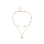 Funyrich Layered Cross Pendant Necklace Jesus Beaded Necklaces Chain Adjustable Choker Necklace Jewelry for Women and Girls (Gold)
