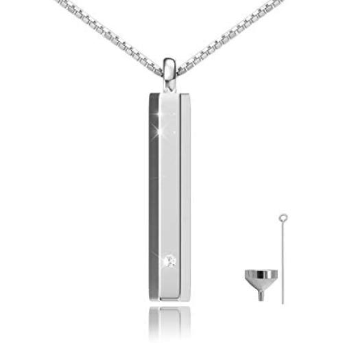 oGoodsunj Urn Pendant Collection Cremation Jewelry for Ashes Keepsake Minimalist bar with Necklace Chain in 925 Sterling Silver with Cubic Zirconia