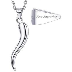 U7 Italian Horn Charm Amulet Necklace Stainless Steel/18K Gold Plated Talisman Italian Jewelry Lucky Pendant, Customizable