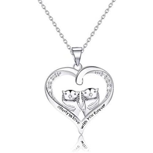 SEIRAA Otter Necklace Sea Otter Heart Pendant Necklace for Otter Lovers Otterly in Love with You Forever Birthday