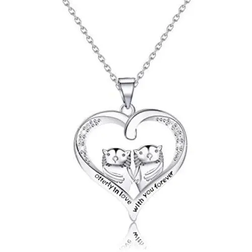 SEIRAA Otter Necklace Sea Otter Heart Pendant Necklace for Otter Lovers Otterly in Love with You Forever Birthday