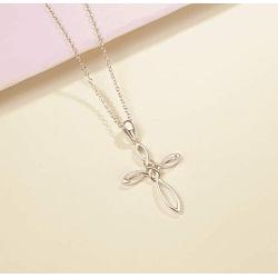 FANCIME 14K Gold Plated Sterling Silver Celtic Knot Cross Crucifix Infinity Pendant Necklace for Women Girls,16+2''