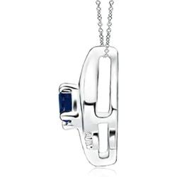 September Birthstone - Shell Style Oval Sapphire and Diamond Pendant Necklace in Silver (4x3mm Blue Sapphire)