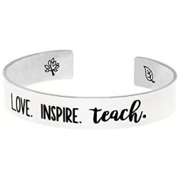 MS. CLOVER Gifts for Teacher, What I Learned from You-Thank You for Helping Me Grow Hand Stamped Stainless Steel Cuff Bracelets, Teacher Gift, Graduation Gifts.