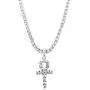 Shiny Jewelers USA Mens Hip HOP Silver ICED Out Micro Double ANKH Cross Pendant Cuban Rope Box Chain Necklace Set Shiny Jewelers USA Mens Hip HOP Silver ICED Out Micro Double ANKH Cross Pendant Cuban Rope Box Chain Necklace Set