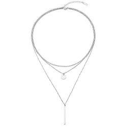 LETTARIUS Disc Bar Pendant Layering Necklace Stainless Steel Layered Chain Choker