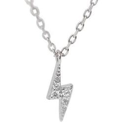 Tiny Lightning Bolt Crystal Necklace for Women Girls S925 Sterling Silver White Gold Plated Minimalist Personalized Little Small Pendant Choker Necklaces Link Chain 18 inches Delicate Fashion Gifts