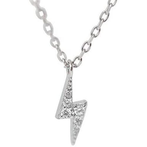 Tiny Lightning Bolt Crystal Necklace for Women Girls S925 Sterling Silver White Gold Plated Minimalist Personalized Little Small Pendant Choker Necklaces Link Chain 18 inches Delicate Fashion Gifts