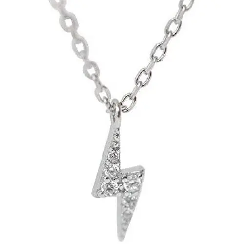 Tiny Lightning Bolt Crystal Necklace for Women Girls S925 Sterling Silver White Gold Plated Minimalist Personalized Little Small Pendant Choker Necklaces Link Chain 18 inches Delicate Fashion Gifts