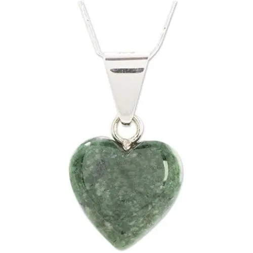 NOVICA .925 Sterling Silver and Jade Heart Shaped Pendant Necklace, 18'', Love Immemorial