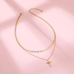 HAWSON Tiny Cross Necklace, 18K Gold Necklace for Girls, Imitation Pearls Cross Pendant, Layered Necklaces for Women, Dainty Necklace, Small Delicate Necklace, Charm Chokers for Lovers Gifts