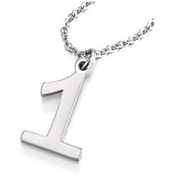 COOLSTEELANDBEYOND Womens Mens Stainless Steel Arabic Numerals Number 1-8 Pendant Necklace with Adjustable Rope Chain