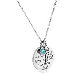 She Believed She Could So She Did Inspirational Mantra Sayings Quote Pendant Charm Necklace, Encouragement Jewelry Gift for Girls, Teens, Women