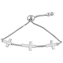 Charmsy Sterling Silver Jewelry Three Cross Adjustable Sliding Bolo Bracelet for Women