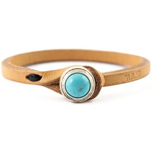 Genuine Italian Leather Bracelet in Multiple Color Combinations | Stone Closure | Handcrafted in Italy (Ginger)