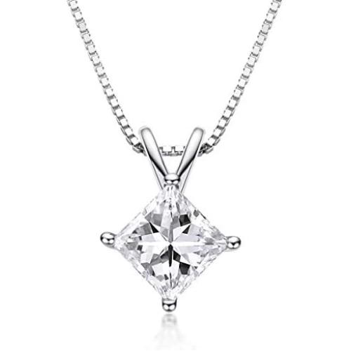 AINUOSHI 18K Gold Plated Sterling Silver Cubic Zirconia 2.0ct Princess Cut Cz Solitaire Pendant Necklace, 18''
