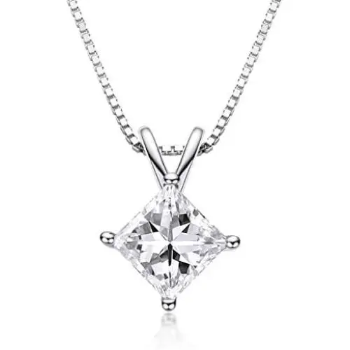 AINUOSHI 18K Gold Plated Sterling Silver Cubic Zirconia 2.0ct Princess Cut Cz Solitaire Pendant Necklace, 18'' AINUOSHI 18K Gold Plated Sterling Silver Cubic Zirconia 2.0ct Princess Cut Cz Solitaire Pendant Necklace, 18''
