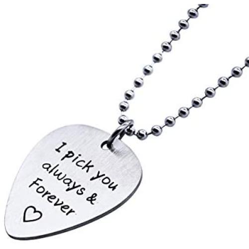 omodofo I Pick You Stainless Steel Guitar Pick Pendant Necklace Music Lover Musicians Gift for Guitar Player