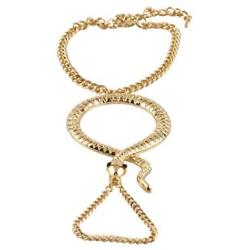 JOTW Snake Adjustable Finger Ring and Hand Chain Bracelet One Size Fits Most - Goldtone Silvertone or Gun Metal