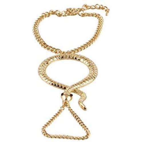 JOTW Snake Adjustable Finger Ring and Hand Chain Bracelet One Size Fits Most - Goldtone Silvertone or Gun Metal