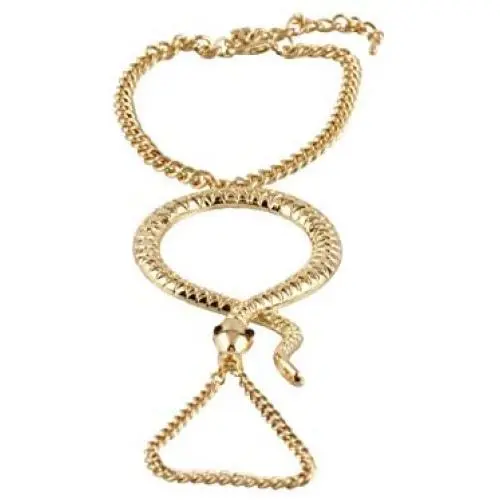 JOTW Snake Adjustable Finger Ring and Hand Chain Bracelet One Size Fits Most - Goldtone Silvertone or Gun Metal JOTW Snake Adjustable Finger Ring and Hand Chain Bracelet One Size Fits Most - Goldtone Silvertone or Gun Metal