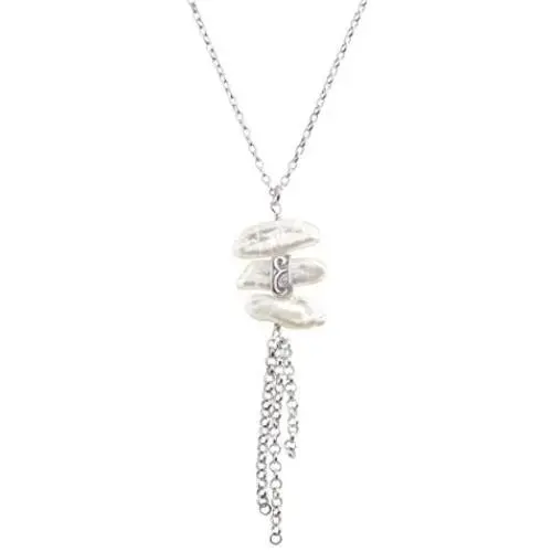 Silpada Organic Trio Baroque Cultured Pearl Tassel Pendant Necklace in Sterling Silver