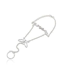 Yalice Boho Finger Bracelet Ring Butterfly Hand Chains Crystal Slave Finger Chain Jewelry for Women and Girls (Silver)