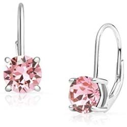 SolidSilver - Sterling Silver 6mm Round Solitaire Leverback Earring Made with Genuine Swarovski Crystal | Sterling Silver, Yellow & Rose Gold Dipped