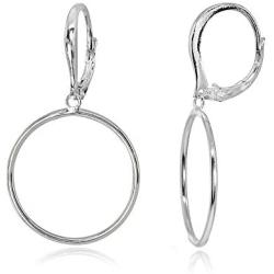 Sterling Silver Polished Frontal Hoop Circle Drop Dangle Leverback Earrings, 20mm or 30mm