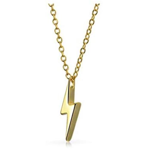 Amnoz 14K Yellow Gold Plated Lightning Bolt Pendent Necklaces