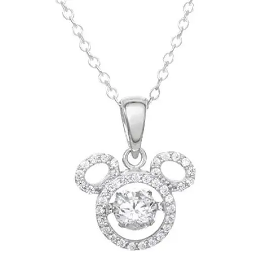 Disney Mickey Mouse or Minnie Mouse Jewelry Sterling Silver Dancing Cubic Zirconia Pendant Necklace Disney Mickey Mouse or Minnie Mouse Jewelry Sterling Silver Dancing Cubic Zirconia Pendant Necklace
