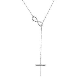 Lariat Necklace S925 Sterling Silver Infinity Cross Y Necklace Religious Necklace Jewelry Inspirational Gift Chain Adjustable for Women