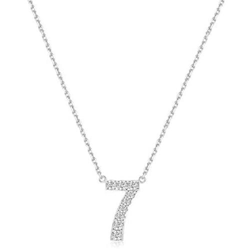 Jewlpire Number Necklace for Women Girls | 925 Sterling Silver Necklace Cubic Zirconia Hypoallergenic Personalized Lucky Number Pendant Necklaces