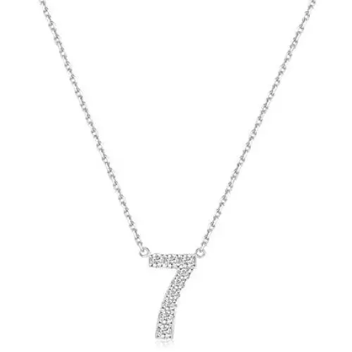 Jewlpire Number Necklace for Women Girls | 925 Sterling Silver Necklace Cubic Zirconia Hypoallergenic Personalized Lucky Number Pendant Necklaces