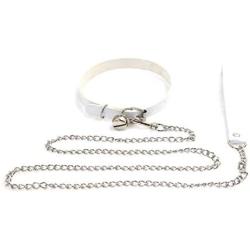 Leather Buckle Bell Choker Collar with Adjustable Leash Chain Necklace Choker for Girls Women Cosplay（3 Colors）