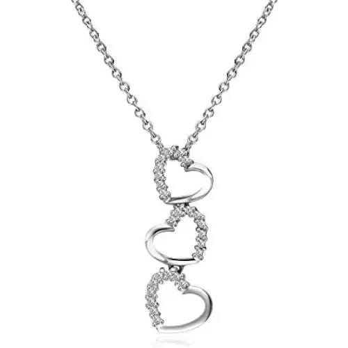 Triple Heart Pendant Necklace for Women in Sterling Silver Rhodium Finish with White Colorless Topaz Accent
