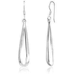 Sterling Silver Elongated Teardrop Dangle Hook Earrings